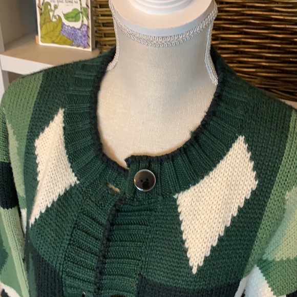 Forenza Green/White Thick Cardigan with Rose Size Medium - Picture 2 of 8